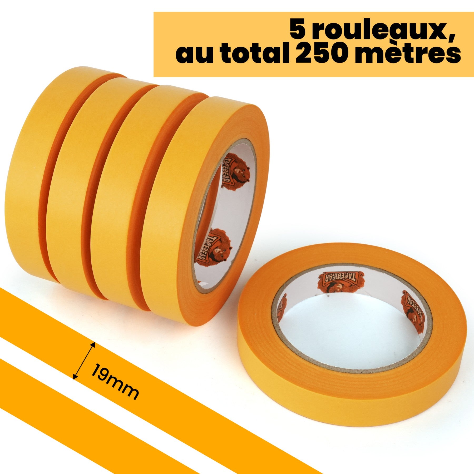 TAPEBEAR Ruban de masquage doré 19 mm x 50 m, 5 rouleaux - Ruban en papier washi auto-adhésif pour peinture et rénovations