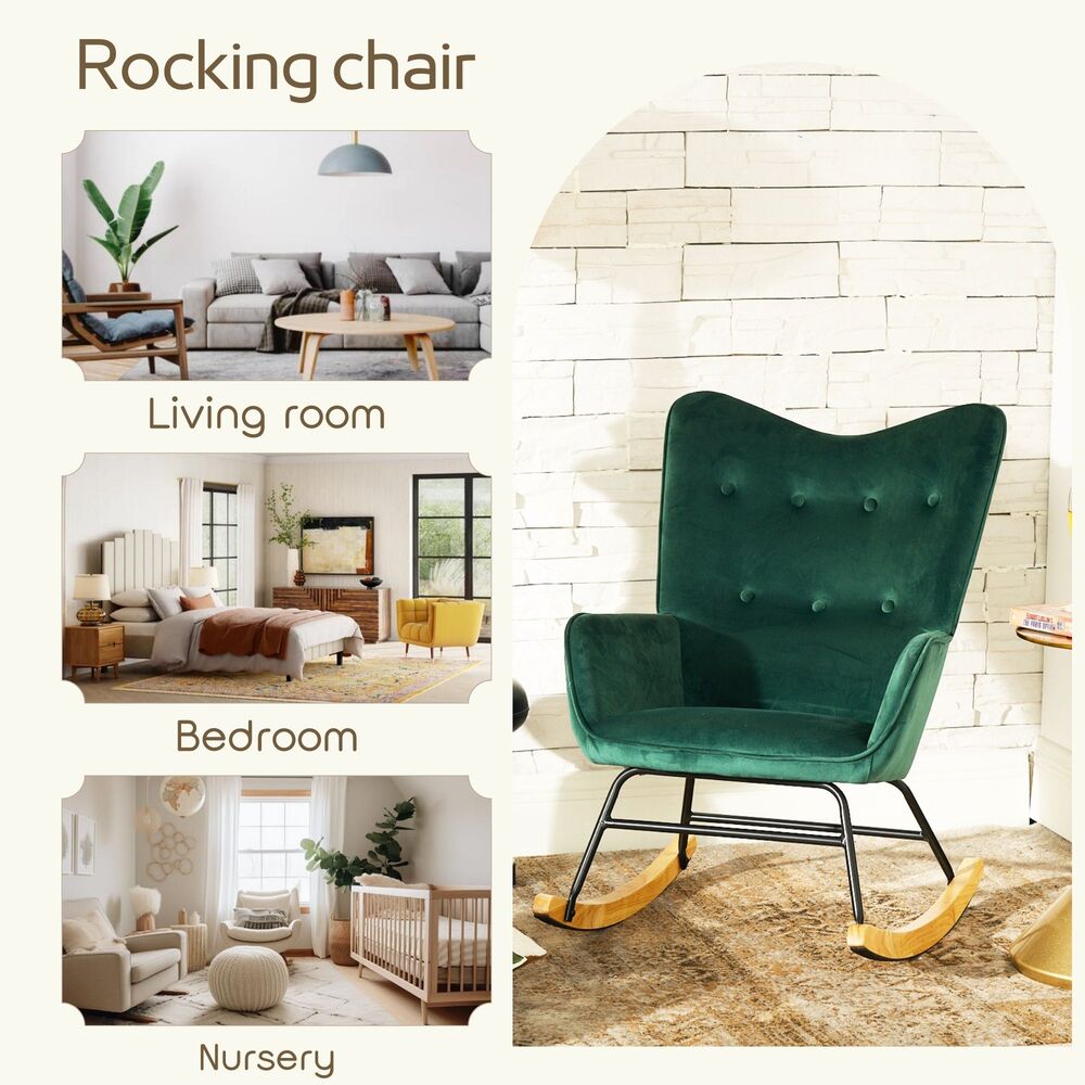 URBAN MEUBLE Fauteuil à Bascule en Velours Vert