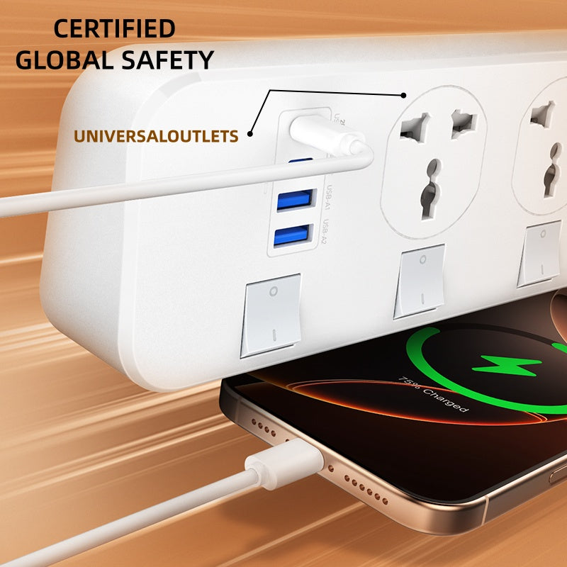 LDNIO Multiprise universelle avec interrupteur indépendant, 4 prises universelles, 2 x USB-A, 1 x Type-C, 1 x USB-C PD 20 W (5 V 3 A 20 W), 5 interrupteurs de sécurité indépendants