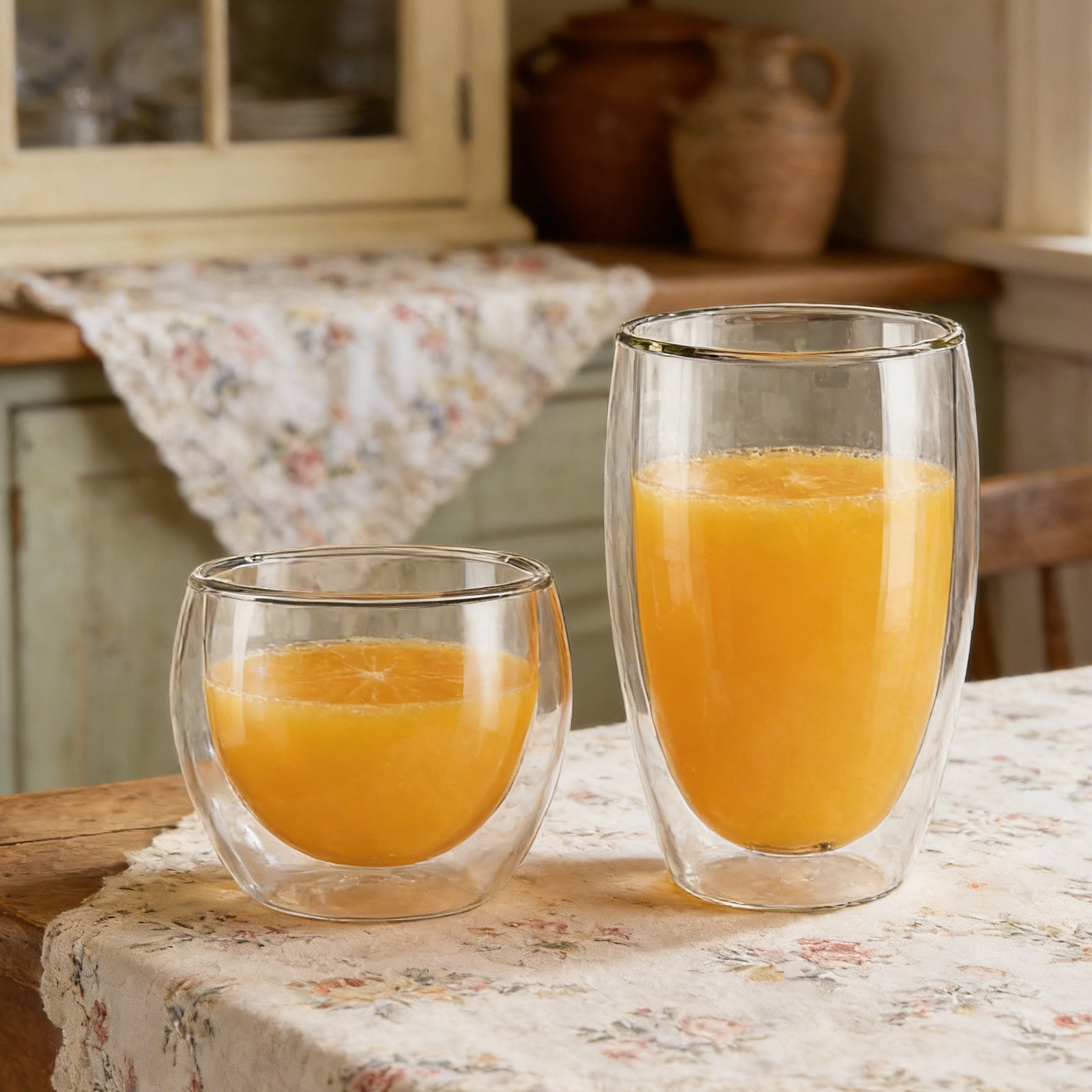 Ju7cer Lot de 2 verres en verre pour thé, boissons et café avec 2 pailles en verre 220 ml + 350 ml
