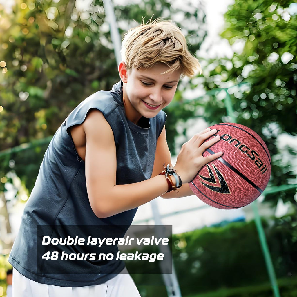 LONGSAIL Ballon de basket-ball en caoutchouc de haute qualité 27,5 po Taille n° 5 Brun rougeâtre