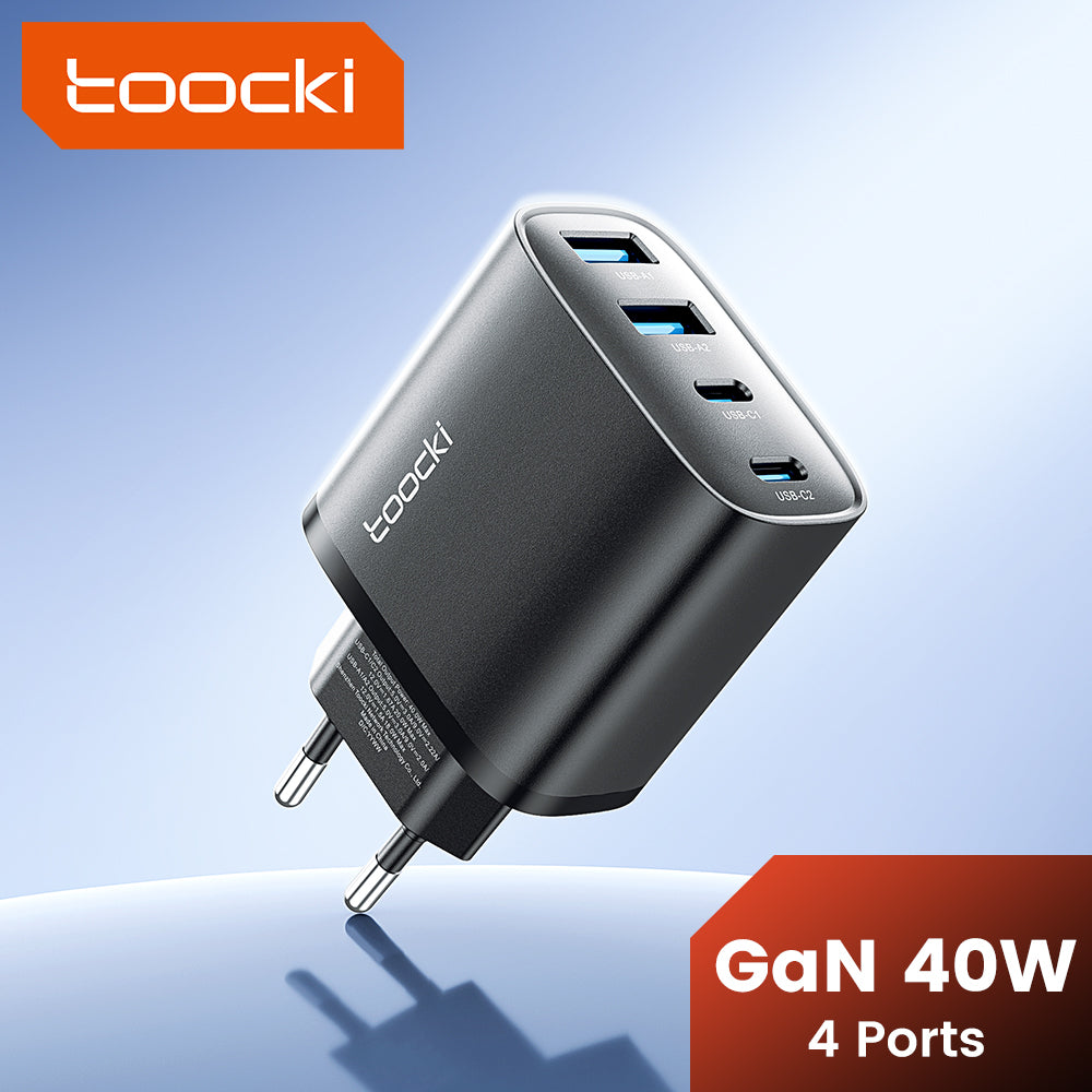 Toocki Bloc chargeur mural USB-C rapide, 40 W, 4 ports USB-C, adaptateur PD + chargeur USB multiport QC 3.0, pour iPhone 17/16/15/14/13/12 Pro Max, iPad, Galaxy S25