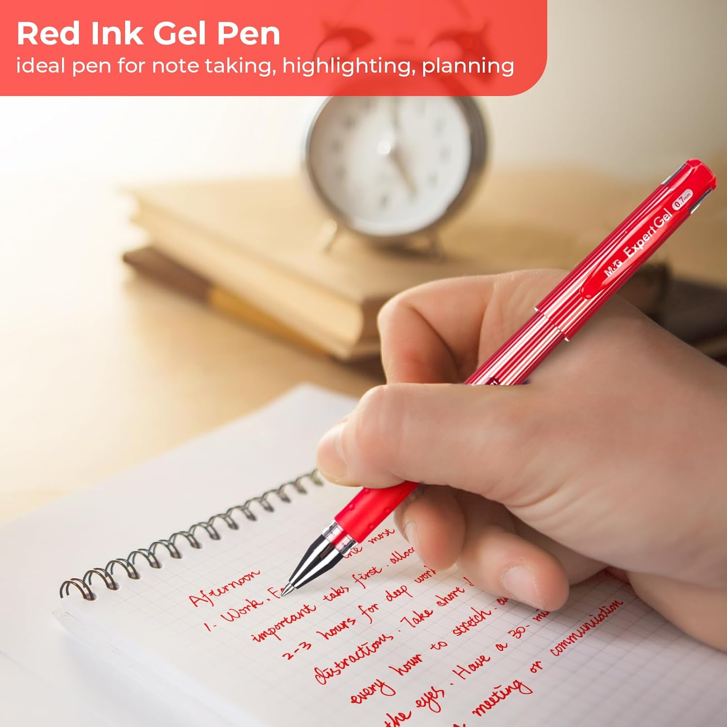 M&G ExpertGel Lot de 12 stylos gel, encre rouge, pointe moyenne 0,7 mm, séchage rapide, écriture fluide, grip antidérapant et capuchon pour bureau et école