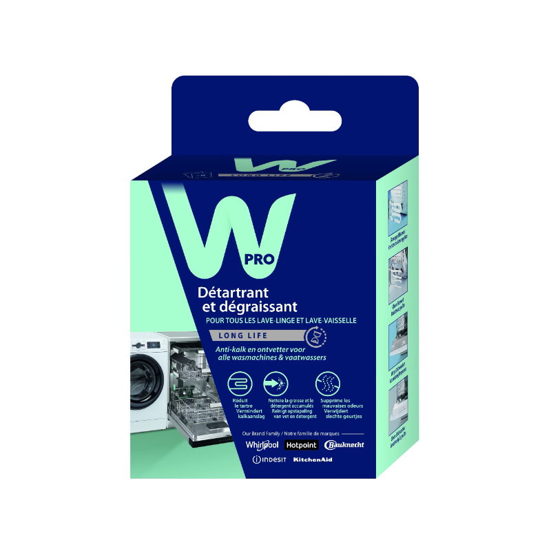 Wpro DES616 - Détartrant 3-en-1 pour lave-linge et lave-vaisselle. 6 sachets de 50g