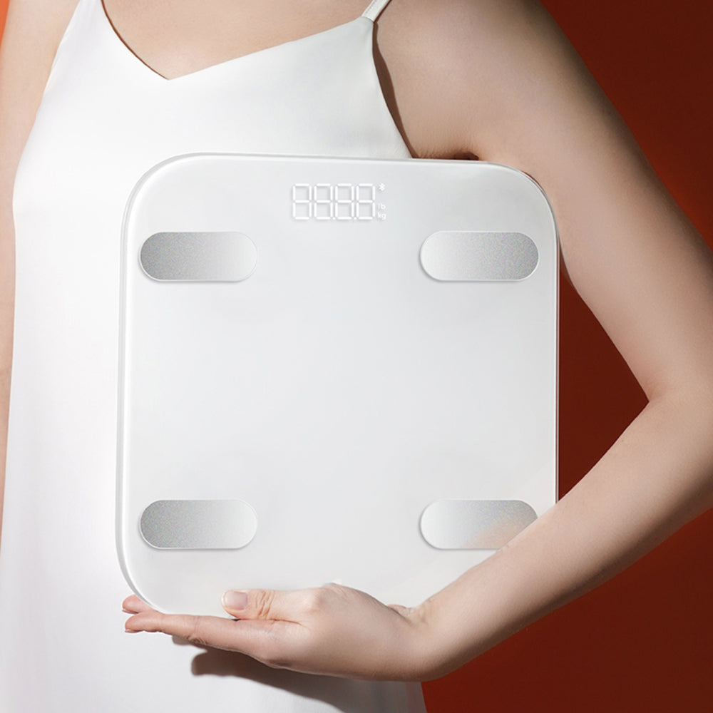 Balance connectée de masse corporelle en verre trempé avec grand plateau, écran LED, 24 indicateurs corporels - Capacité 180 kg