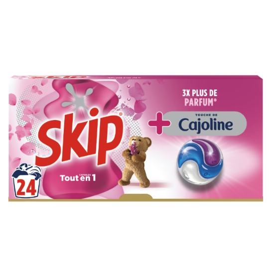 SKIP Capsules de lessive Tout en 1 à triple compartiment Touche de Cajoline 24 capsules