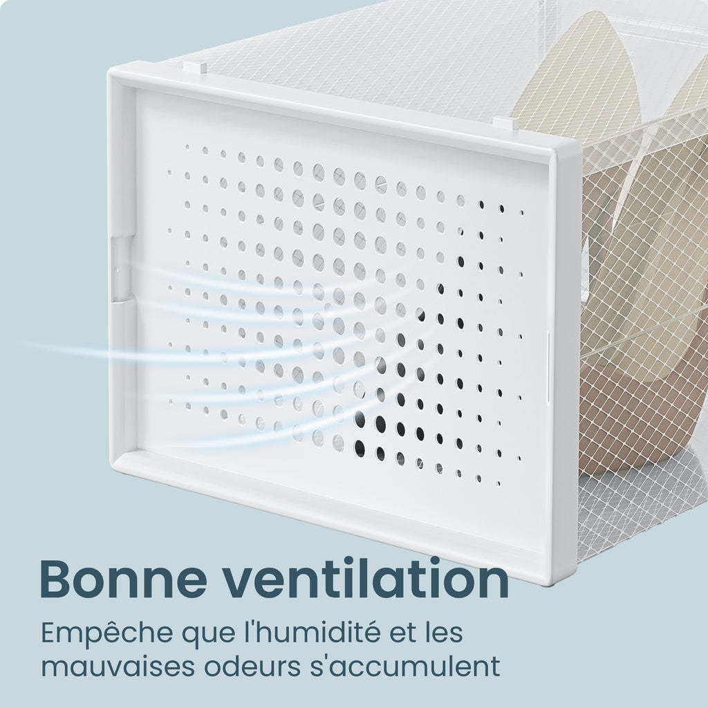 JOYFURNOS 18 Boîtes de Rangement pour Chaussures Empilables Blanc Nuage – Pliable, Convient aux Baskets jusqu'à la Taille UK 11 – Organisateurs Gain de Place pour Armoire ou Entrée