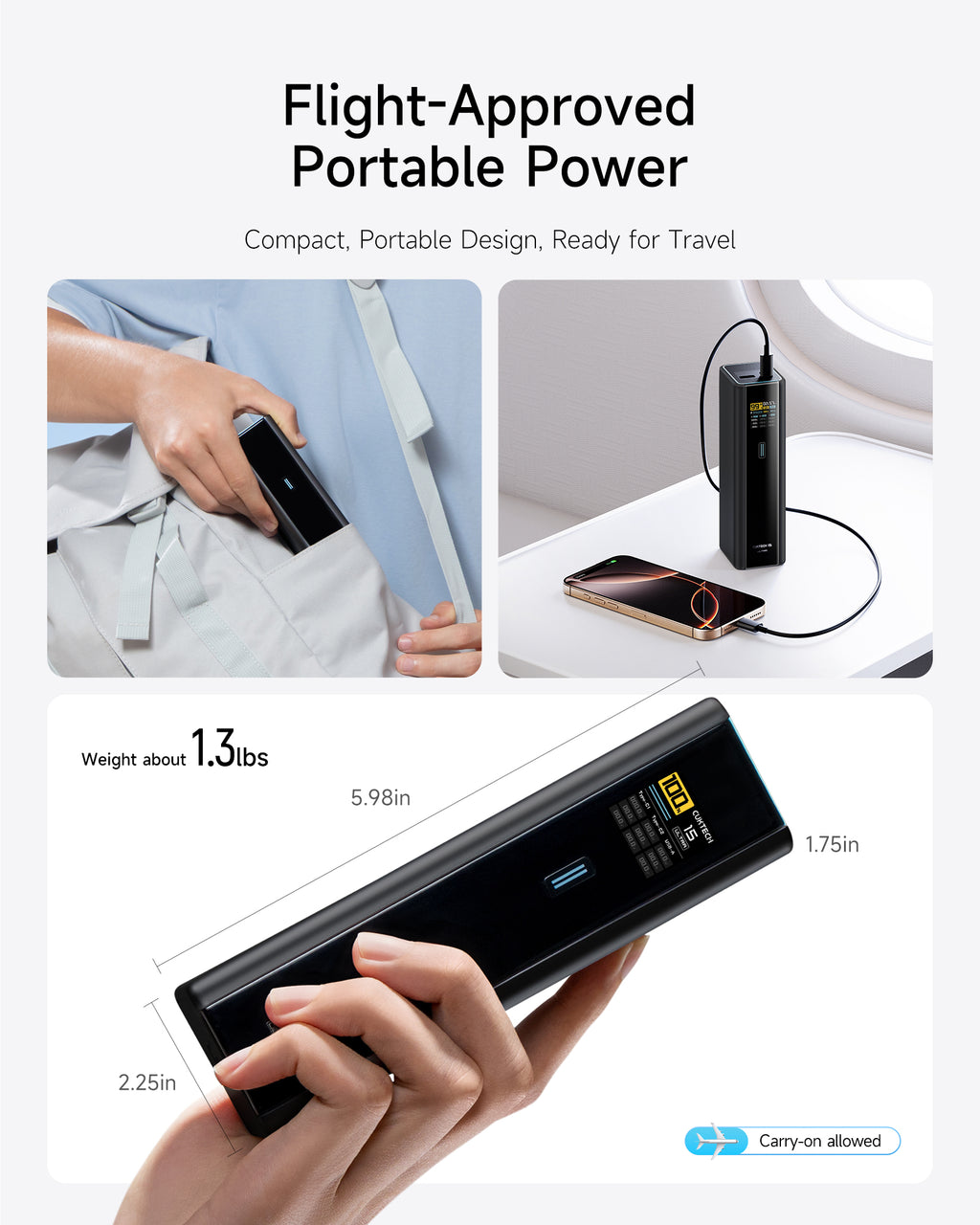 CUKTECH 15 Batterie externe, 20 000 mAh, 140 W, chargeur pour ordinateur portable, chargeur USB-C 3 ports, charge rapide PD3.1, PB200U, Noir