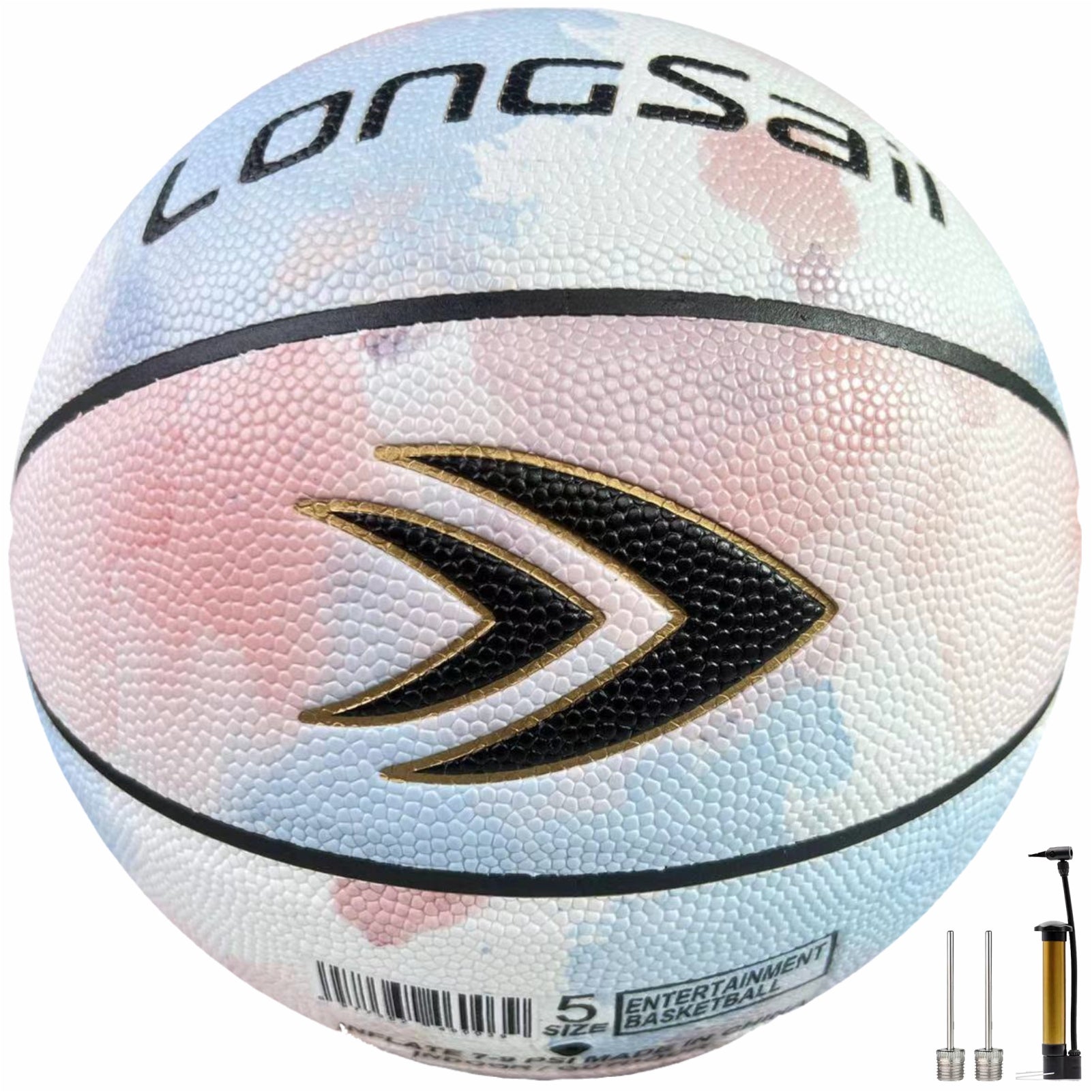 LONGSAIL Ballon de basket-ball haut de gamme en cuir composite/cuir en microfibre, Taille 5, Couleur lavis à l’encre, Polyuréthane absorbant l’humidité