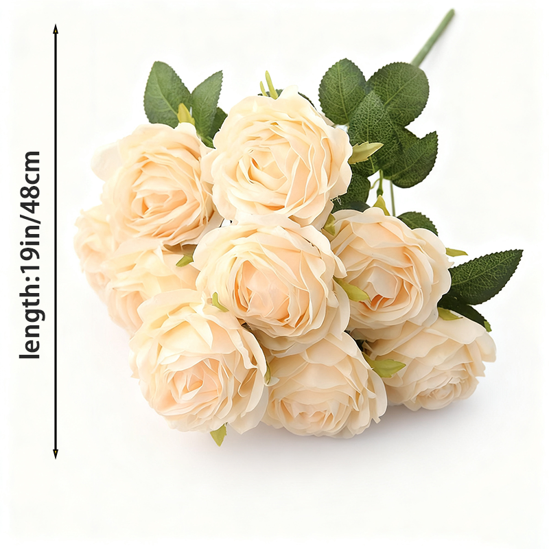 Yuejia 1 Pièce 18,89 in / 48 cm Bouquet de Fleurs de Roses Artificielles en Soie pour Maison Bureau Fêtes Mariée et Décoration de Mariage (Champagne)