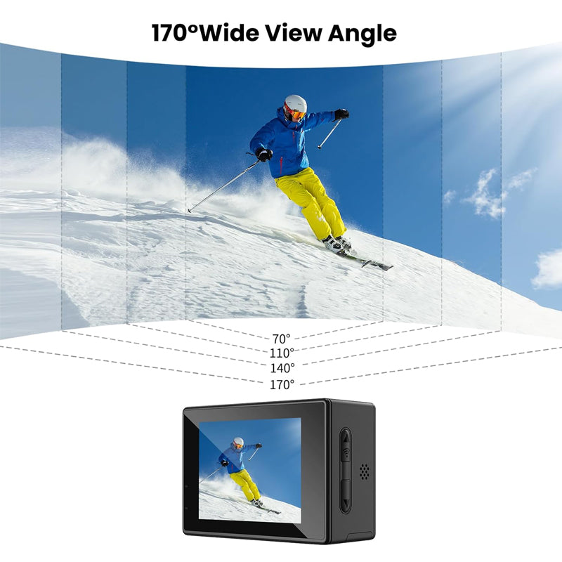 SJCAM SJ4000 Caméra d'action double écran 4K - Écran LCD 2,0 pouces et écran selfie 1,3 pouce - Grand angle 170° - Stabilisation EIS - Étanche 30 m - 80 min d'enregistrement - Photo 16 MP - 5,9 x 4,2 x 3 cm