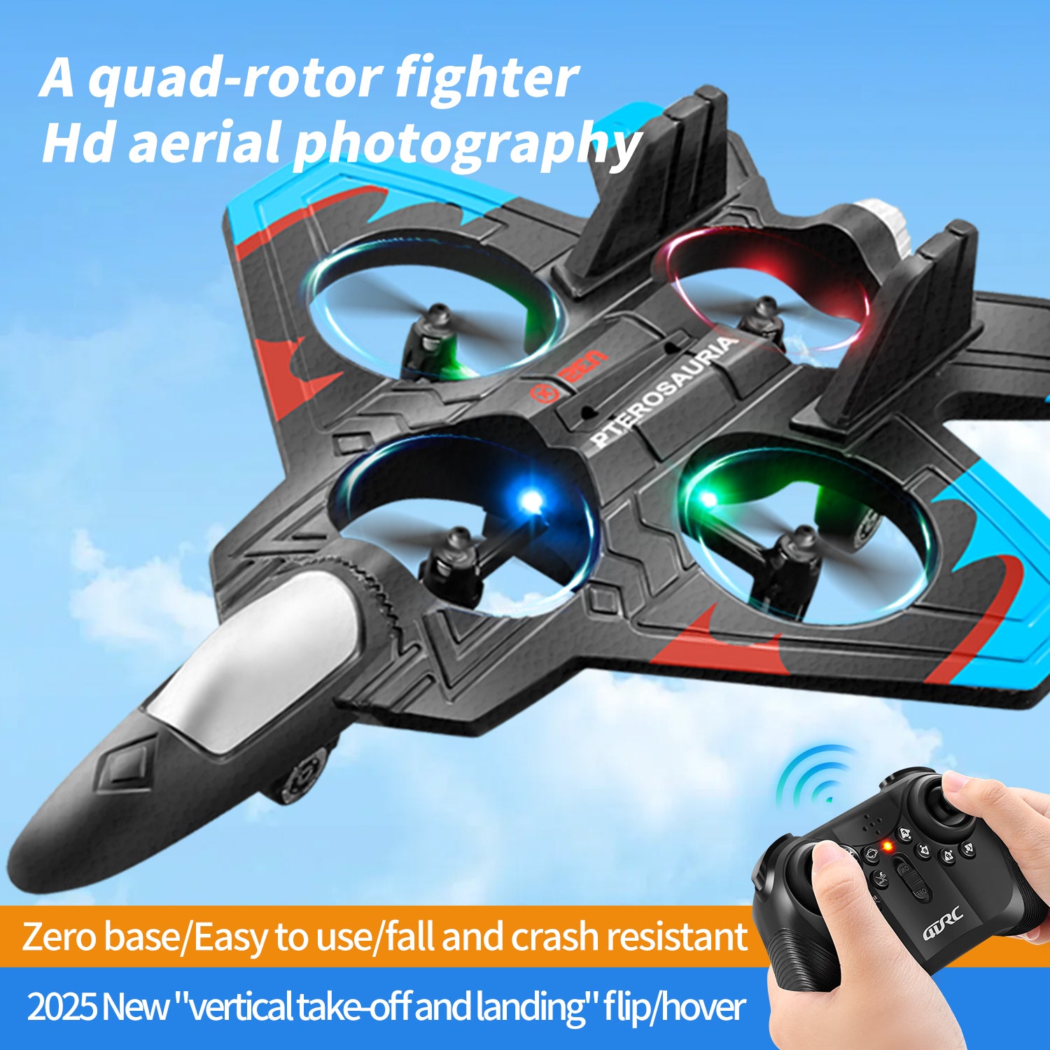 4DRC V32 Avion RC, avion télécommandé en mousse avec lumière, 2 batteries, pirouette à 360°, systèmes de stabilisation gyroscopique, 3 vitesses réglables, avion de chasse RC