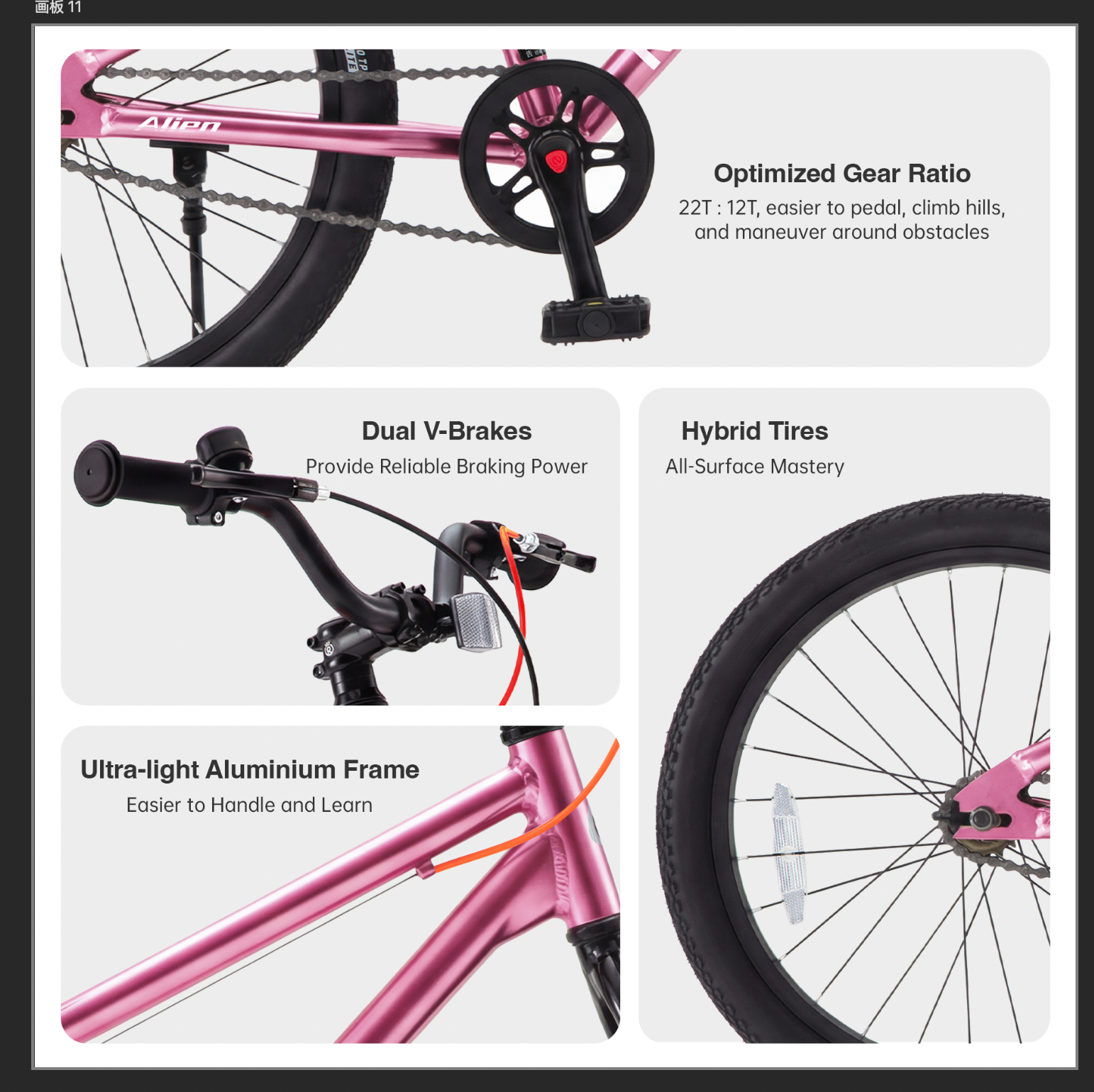 RoyalBaby Vélo pour enfants + Aluminium EZ Alien + 20 pouces Rose, Poids net 6,9 kg