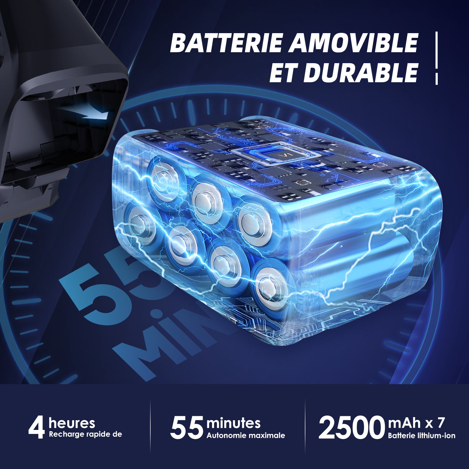 Daynee Aspirateur sans fil 58 kPa aspiration puissante avec écran d'affichage filtration HEPA*4 pour poils d'animaux tapis sols durs