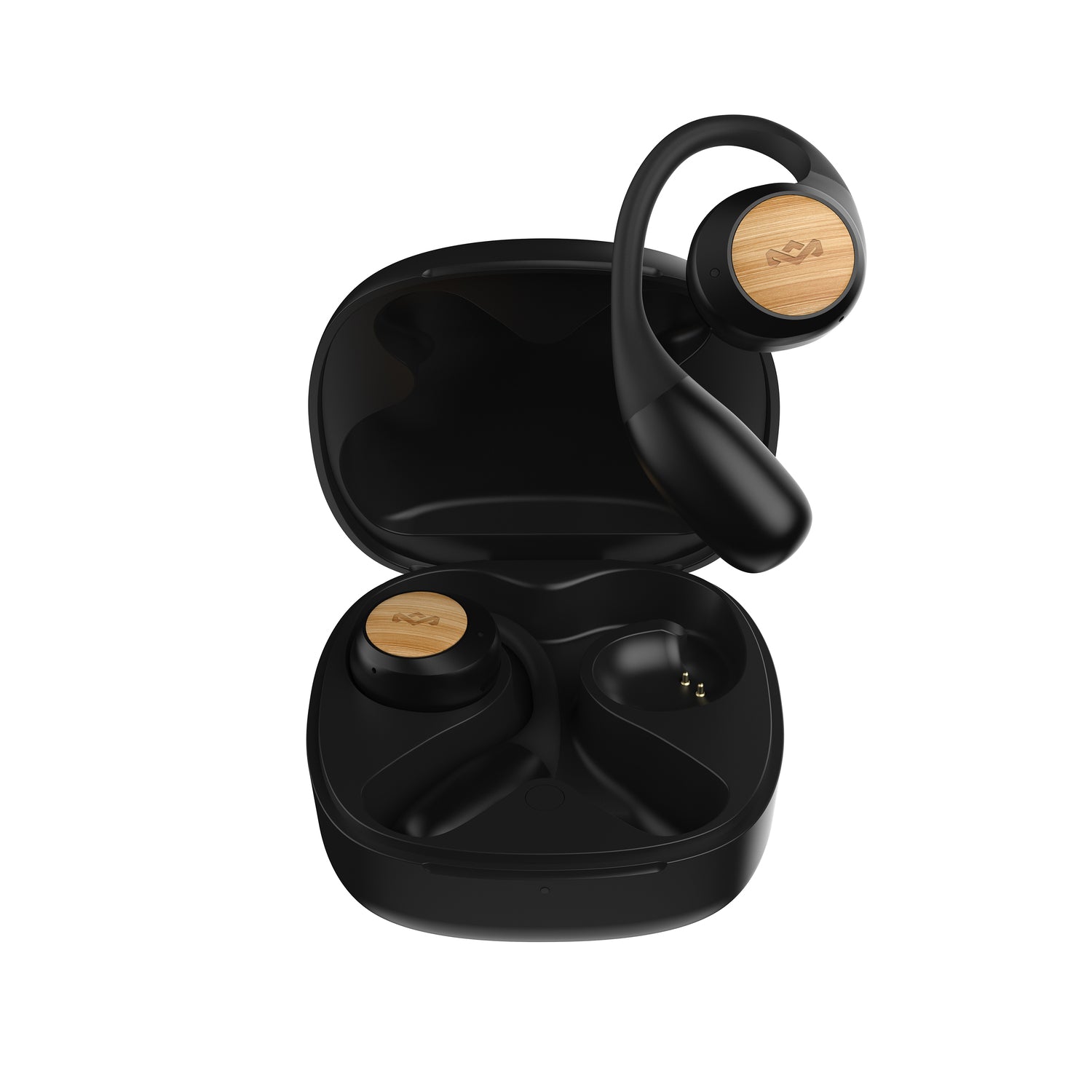 House of Marley Écouteurs open ear Liberate Bluetooth avec microphone intégré, 20 h d'autonomie, boîtier de charge USB-C, matériaux durables - Noir