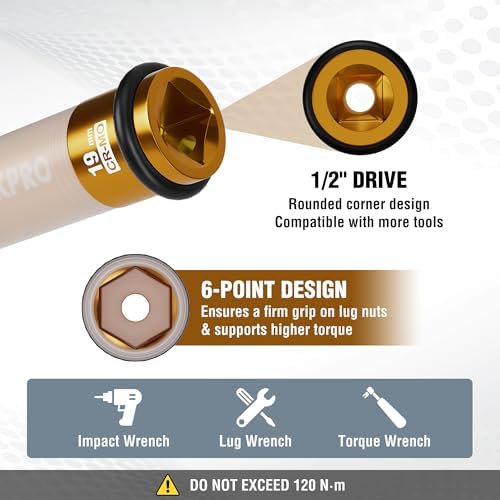 WORKPRO Douille de perceuse 1/2" jaune, protège-pneu, avec anse de gomme, 19 mm