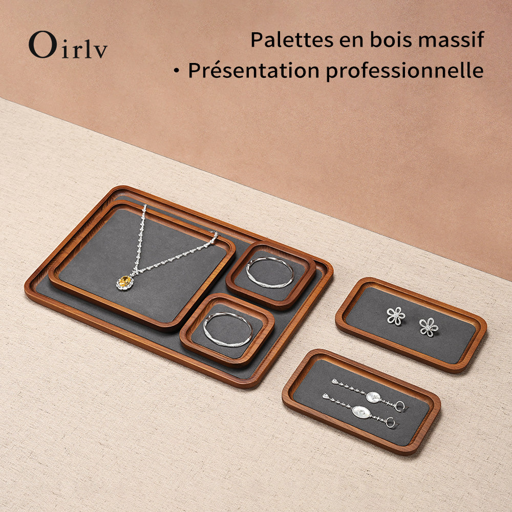 Oirlv Plateau organisateur de bijoux en bois Plateau de présentation de bijoux, bagues, bracelets, colliers Plateau de présentation de montres et bijoux Plateau de rangement pour bijoux
