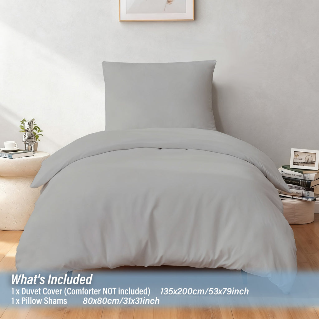 LeBonsoir Parure de lit brossée avec 1 housse de couette 135 x 200 cm et 1 taie d’oreiller 80 x 80 cm, avec fermeture éclair - Gris clair