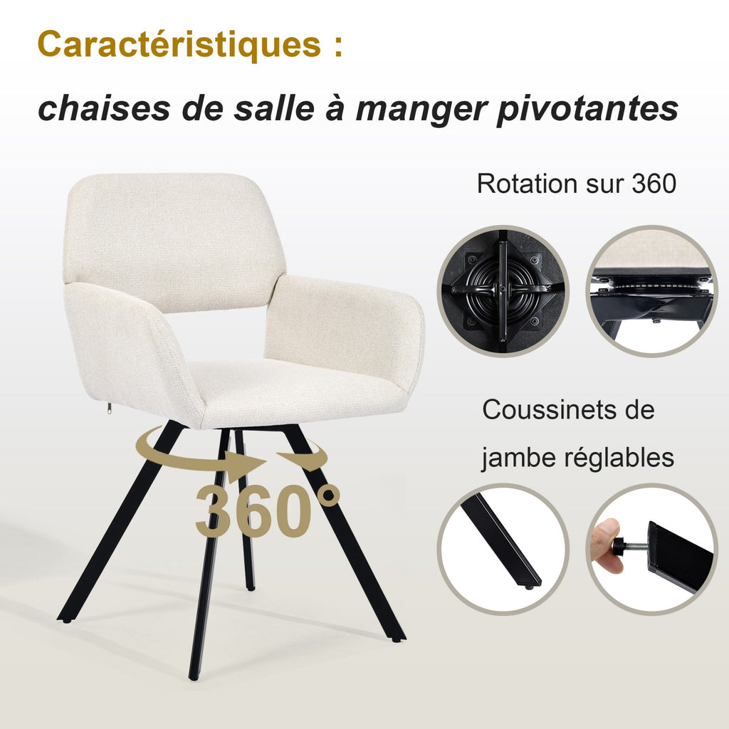 URBAN MEUBLE Chaise de salle à manger CALIFORNIA - Beige (Lot de 2)