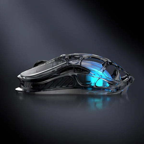 GravaStar Mercury M2 Transparent - Souris de jeu sans fil, 26 000 DPI, 79 g ultra-légère, PAW3395, 5 modes RGB, 5 boutons, Tri-mode (2,4 GHz/Bluetooth/Câble) pour PC & Mac - Noir transparent