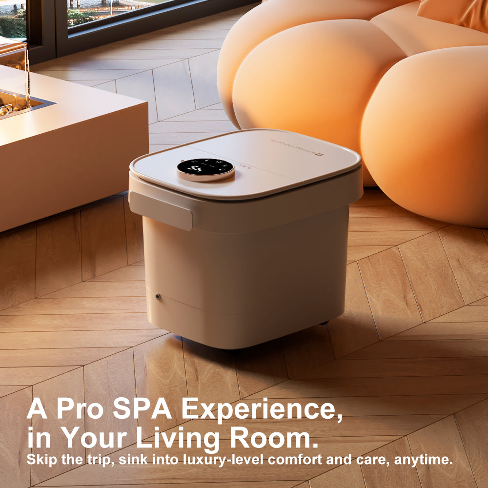 KASJ T6 Masseur de Bain de Spa pour Pieds Électrique avec 4 Rouleaux Rotatifs & 2 Points d'Acupuncture pour les Talons – Température Réglable, Minuterie, Roulettes de Déplacement Faciles & Vidange Rapide pour le Soulagement du Stress