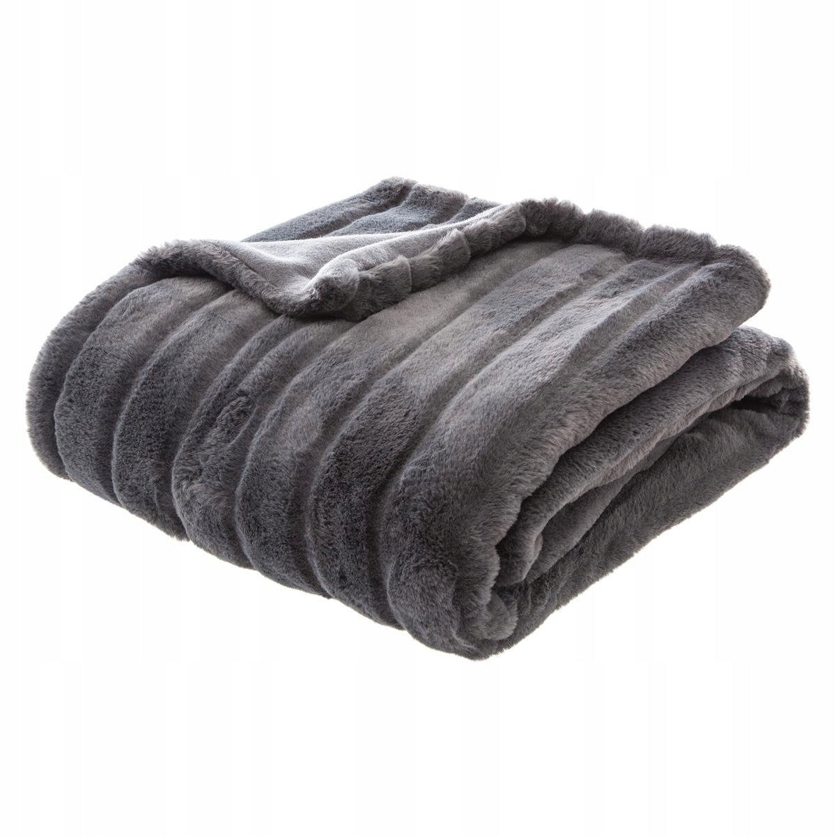 Atmosphera Manoir Plaid en fausse fourrure gris foncé - 180 x 230 cm