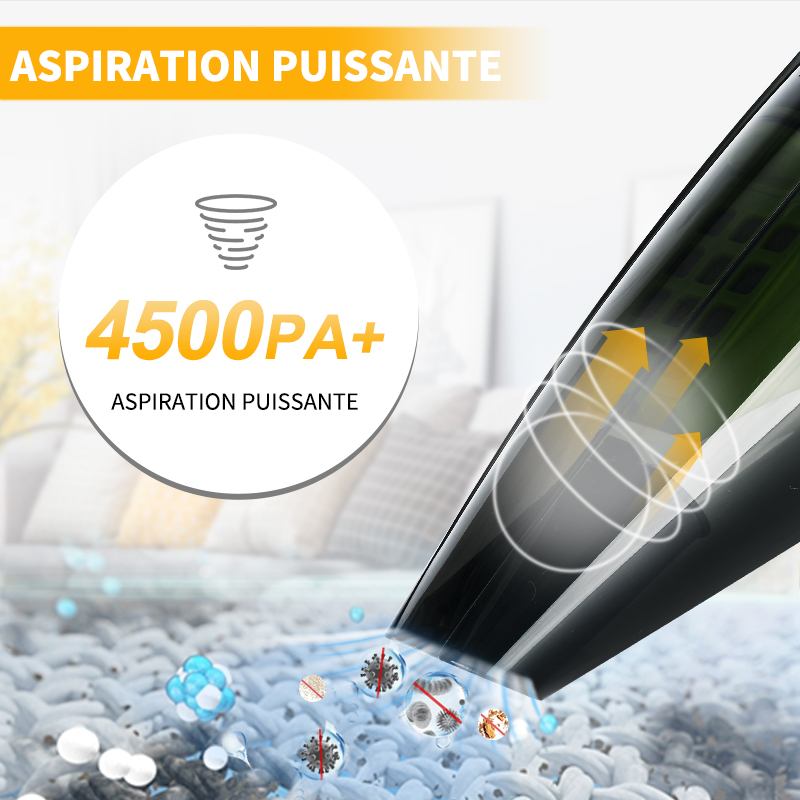 ATSHARK A-016 Aspirateur à main portable pour voiture, sans fil, 2 x 1800 mAh, Matériau ABS, Lot de 1, Noir