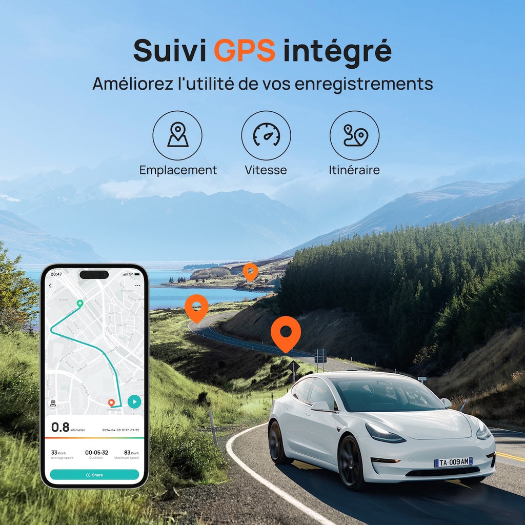 Caméra de voiture 70mai 2.7K Avant et Arrière A510-1, Dashcam Double 1944P+1080P avec Sony STARVIS 2, Vision Nocturne HDR, Caméra Intelligente avec GPS Intégré, 4G LTE, ADAS