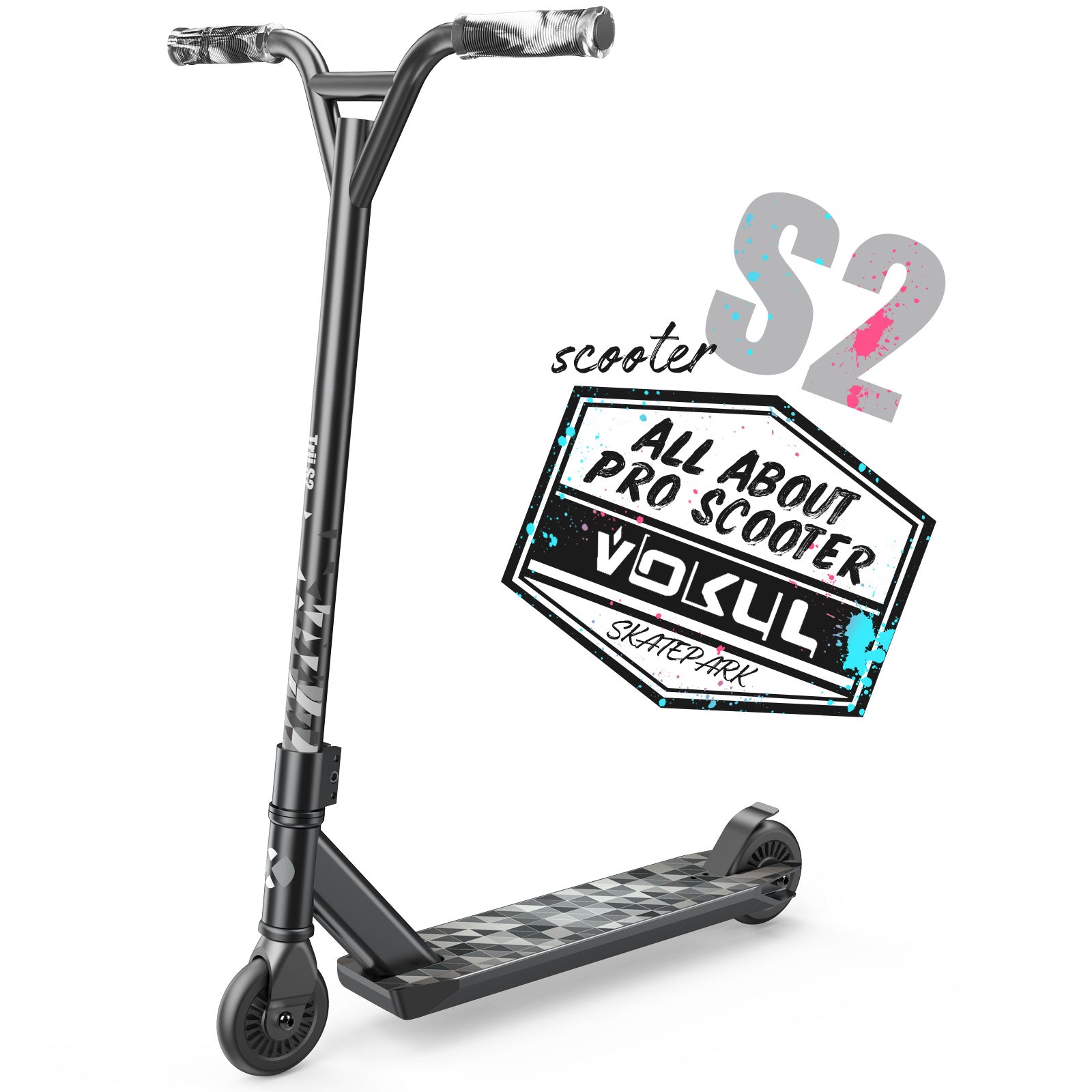 VOKUL S2 Trottinette pro complète pour enfants, garçons, filles et adolescents à partir de 6 ans - Trottinette freestyle pro pour figures et cascades - Cadeau haute performance pour figures en skatepark et dans la rue