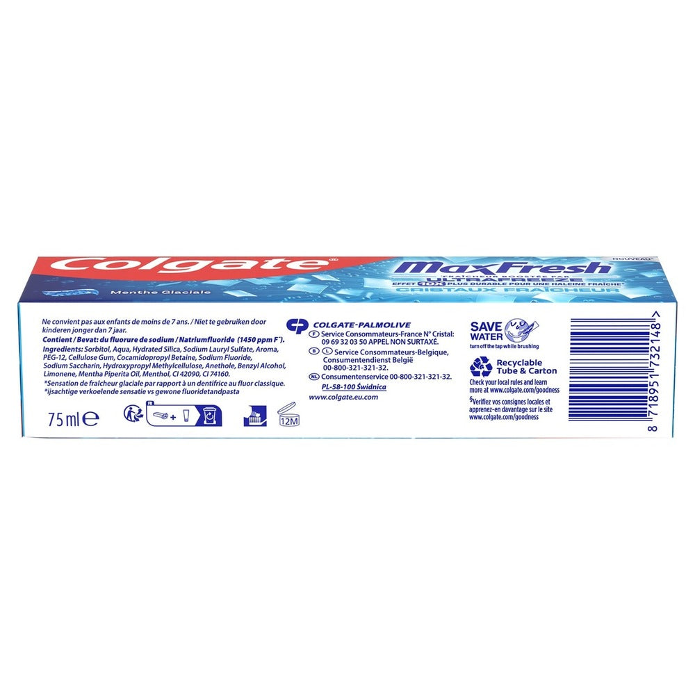 Colgate Max Fresh Dentifrice Fraîcheur Cristalline - 75 ml - Lot de 3 (3 x 75 ml = 3 tubes)