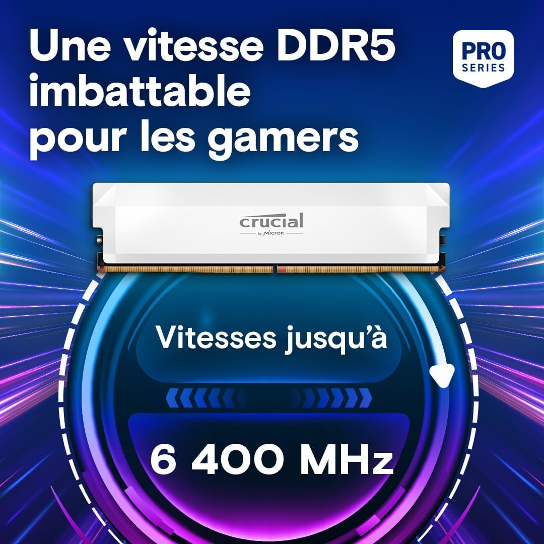 Crucial Pro DDR5 - Mémoire 32 Go 6000 DIMM KIT 2x16 Go (CP2K16G60C36U5W) - Blanc