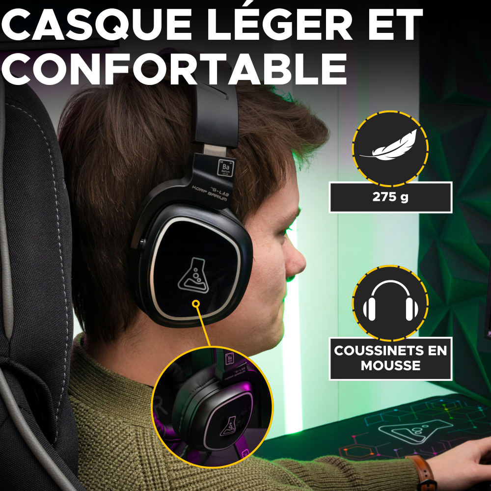 THE G-LAB Korp Barium Casque Gaming Filaire (Prise Jack 3,5 mm) - Microphone Intégré - PC, PS4, PS5, Switch, Smartphone & Tablette - Noir
