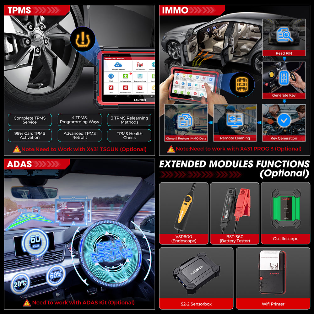 Launch X431 PRO ELITE Valise de diagnostique automobile 8" avec scanner OBD/OBD2, tous systèmes, CAN-FD/DOIP, tests actifs et 31 réinitialisations ECU