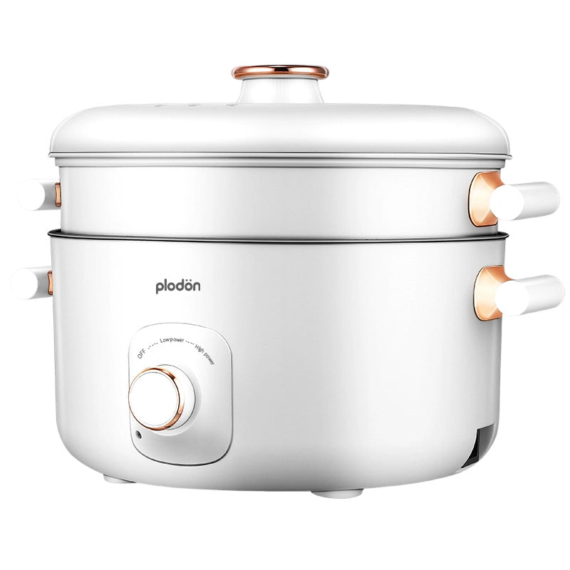 Plodon 1200W 5L Marmite Électrique Multifonction Avec Cuiseur Vapeur Cuve de Cuisson Antiadhésive Mijoteuse Avec Double Contrôle de Puissance Pour Ragoût, Cuisson Vapeur, Fondue