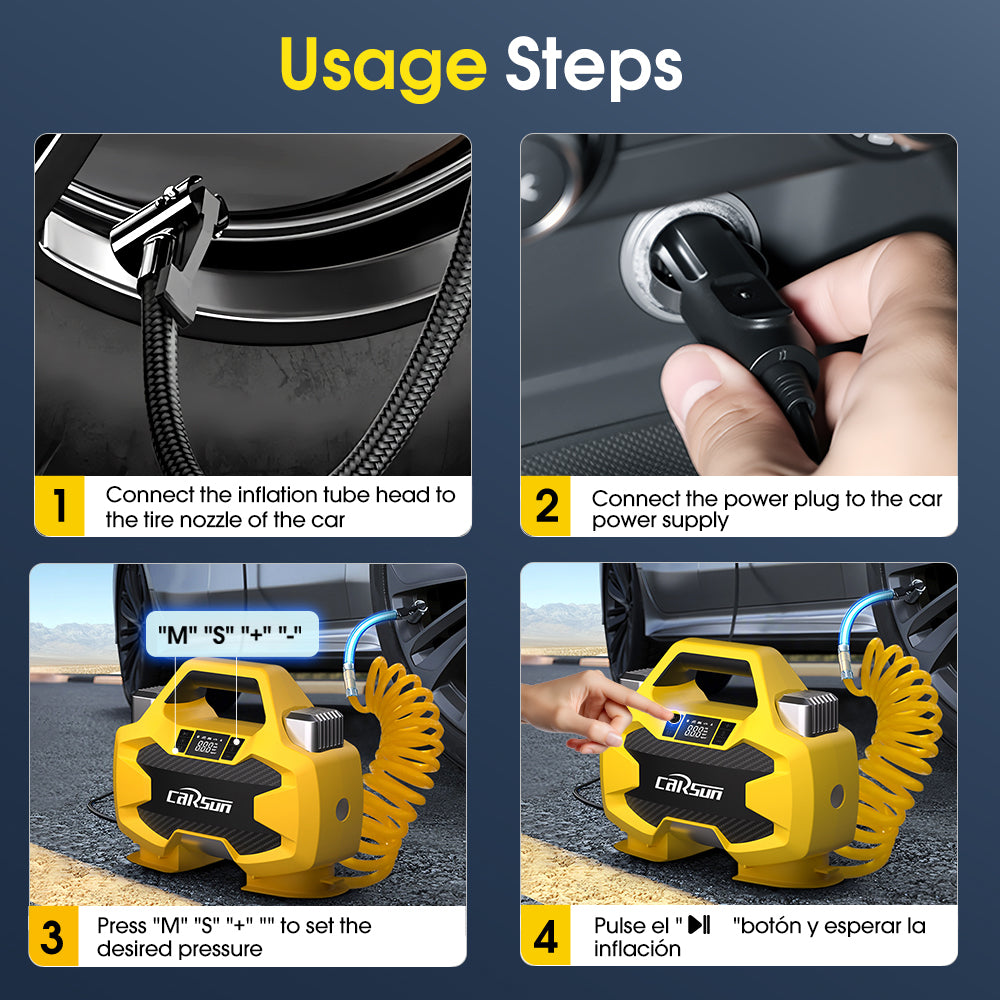 Carsun Pompe à air puissante double 30 cylindres Compacte, portable et efficace – Idéale pour gonflage rapide des pneus de SUV et camping-cars