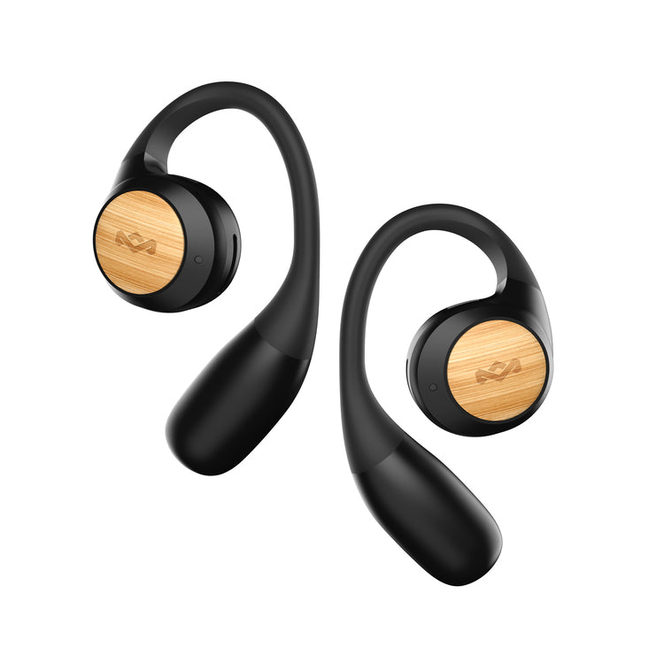 House of Marley Écouteurs open ear Liberate Bluetooth avec microphone intégré, 20 h d'autonomie, boîtier de charge USB-C, matériaux durables - Noir