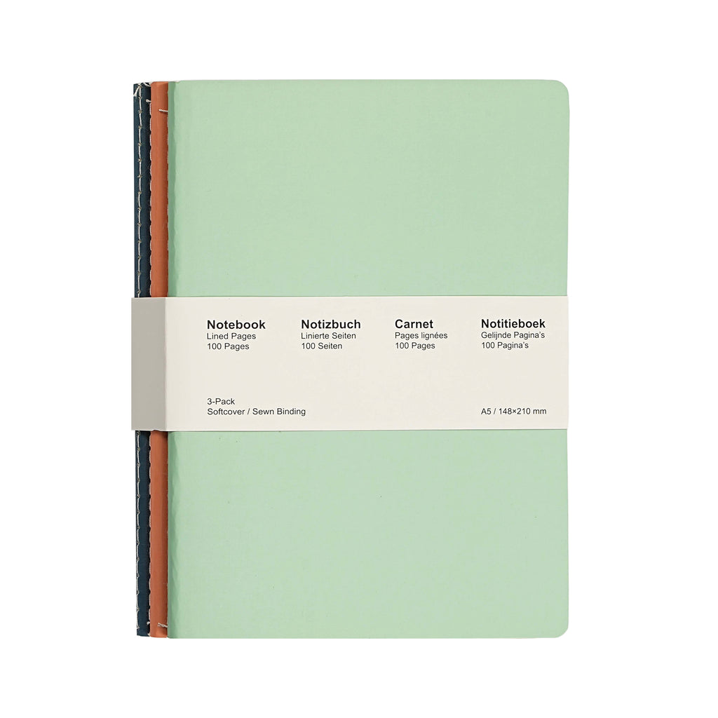 Jubiluu Lot de 3 carnets piqués A5 à couverture souple 50 feuilles Papier offset 80 g Journal ligné crème classique Pour école bureau journal intime ou prise de notes quotidienne Pastels frais