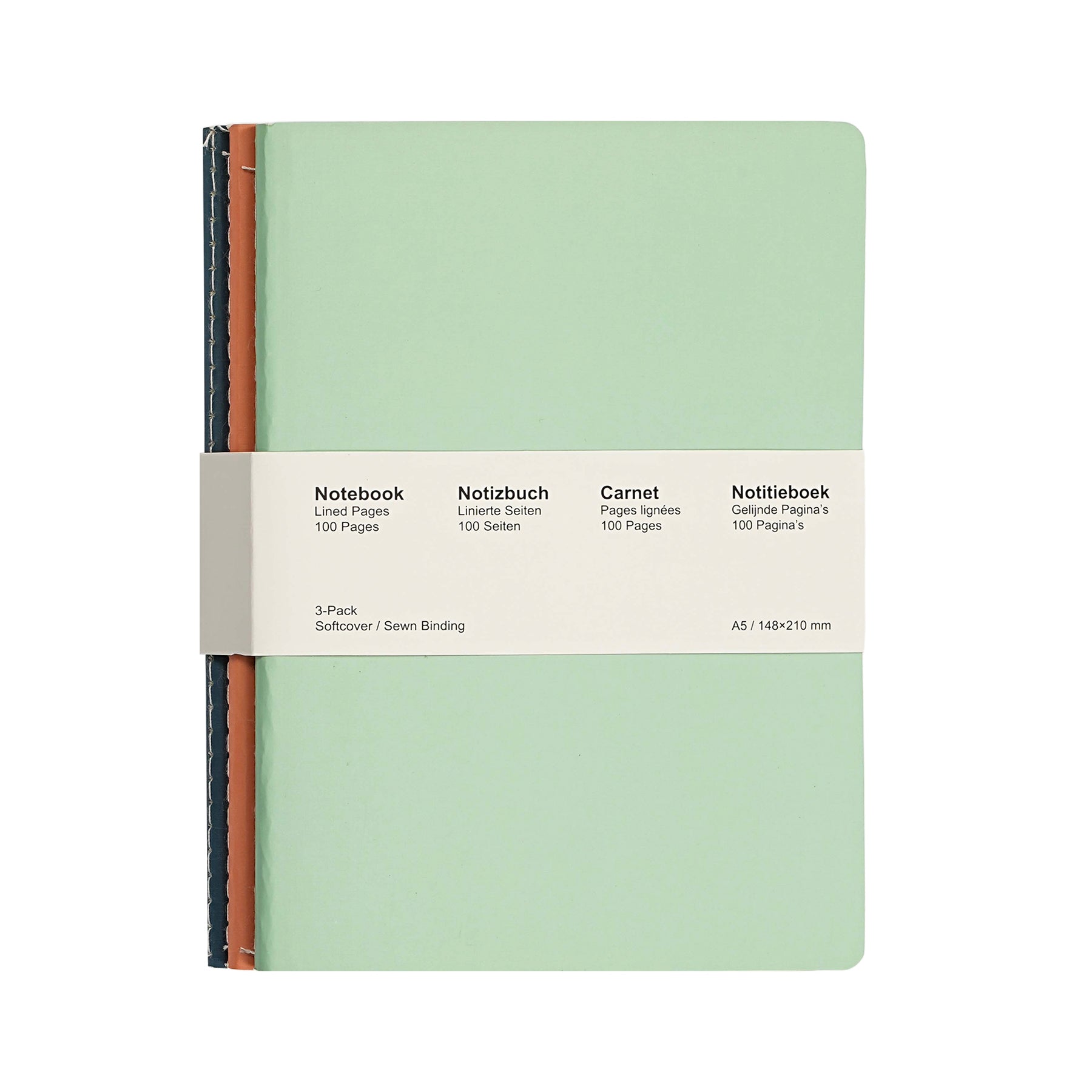 Jubiluu Lot de 3 carnets piqués A5 à couverture souple 50 feuilles Papier offset 80 g Journal ligné crème classique Pour école bureau journal intime ou prise de notes quotidienne Pastels frais