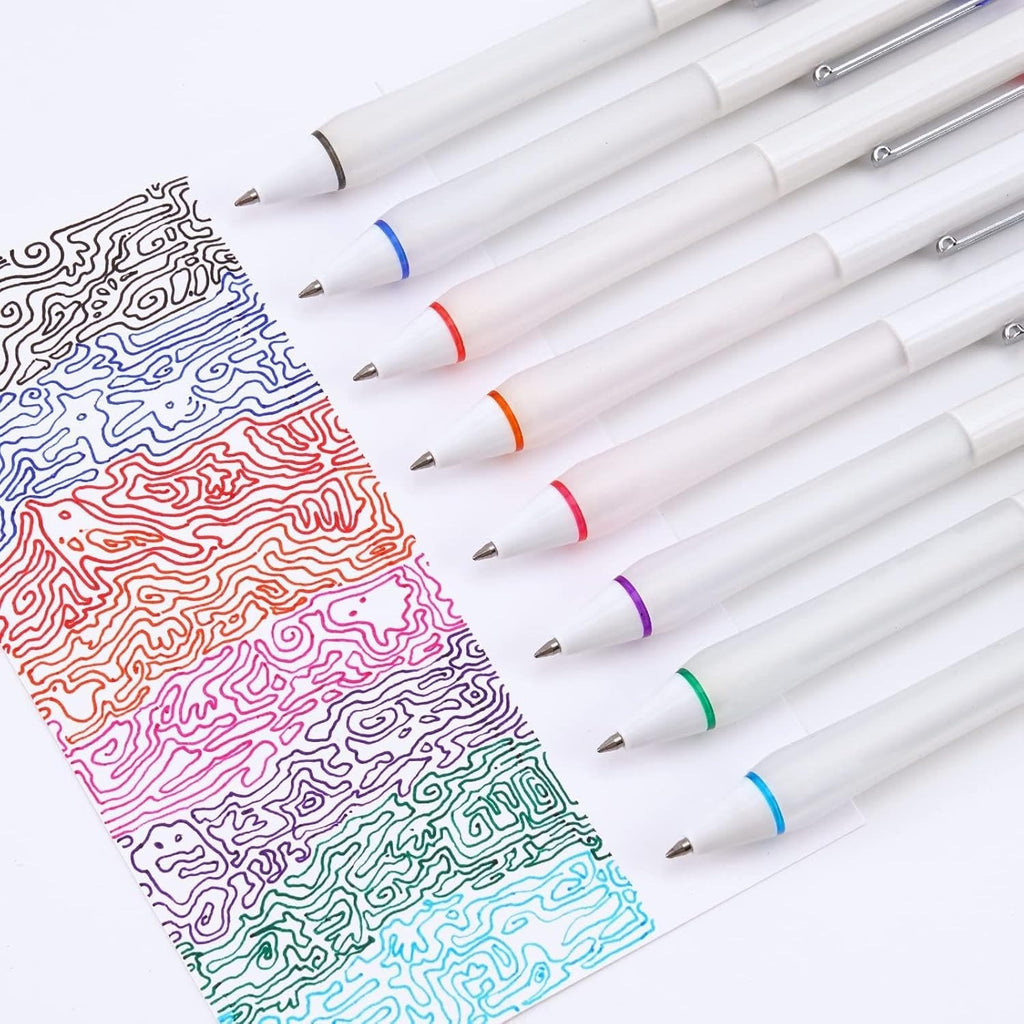 WRITECH Stylos à encre gel rétractables, assortiment de couleurs, pointe moyenne 0,7 mm, écriture fluide et anti-saut, polyvalents pour le journaling, lot de 8