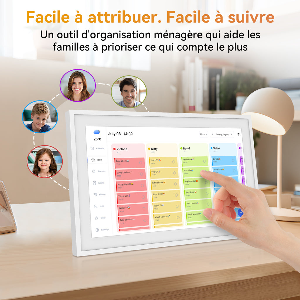 TABWEE P15 Calendrier Numérique WiFi - Écran Tactile 15,6" pour Mur, Planificateur Familial, Planificateur de Repas, Agenda de Rendez-vous, Horloge Mémoire pour Seniors, Planificateur Hebdomadaire/Mensuel (Cadre Photo Numérique)