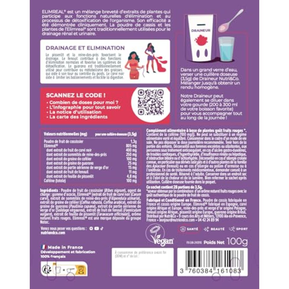 Nutri&Co Draineur en poudre - goût Fruits Rouges - 100 g