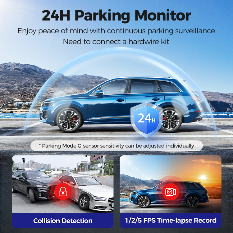 AZDOME M360 Caméra embarquée avant et arrière 4K + FHD, Wi-Fi 5 GHz, GPS, ADAS, commande vocale en anglais, super vision nocturne, large plage dynamique