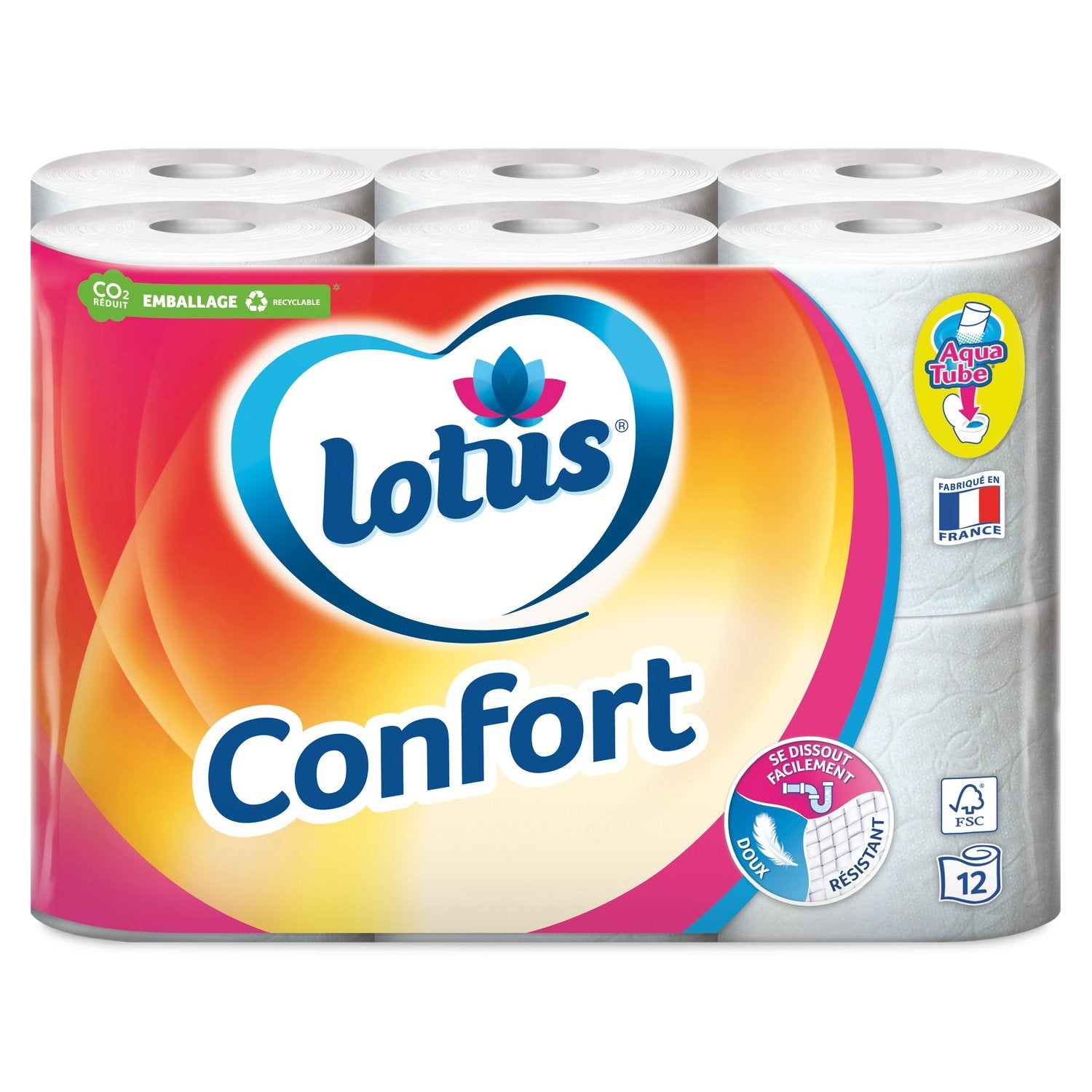 LOTUS Confort Papier Toilette Blanc 2 Épaisseurs (Paquet de 12 Rouleaux, 200 Feuilles)