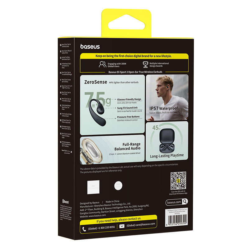 Baseus Eli Sport 2 Écouteurs de sport sans fil ouverts - noir cosmique