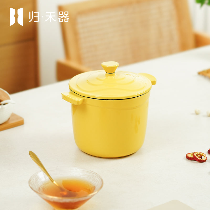 Pot pour aliments pour bébés en fonte émaillée, mini faitout multifonction pour 1 personne pour bouillie et soupe, compatible avec les plaques à induction, hot pot pour 1 personne