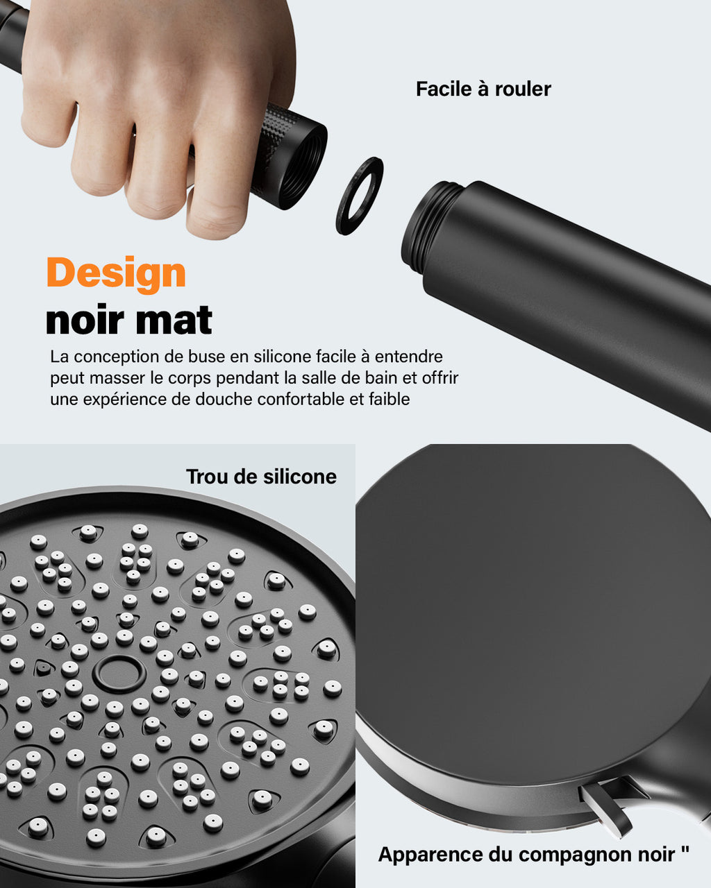 Cobbe pommeau de douche économe en eau optimisé pour l'eau dure avec filtration à 20 étapes, 6 modes de jet haute pression, filtre anticalcaire (noir)