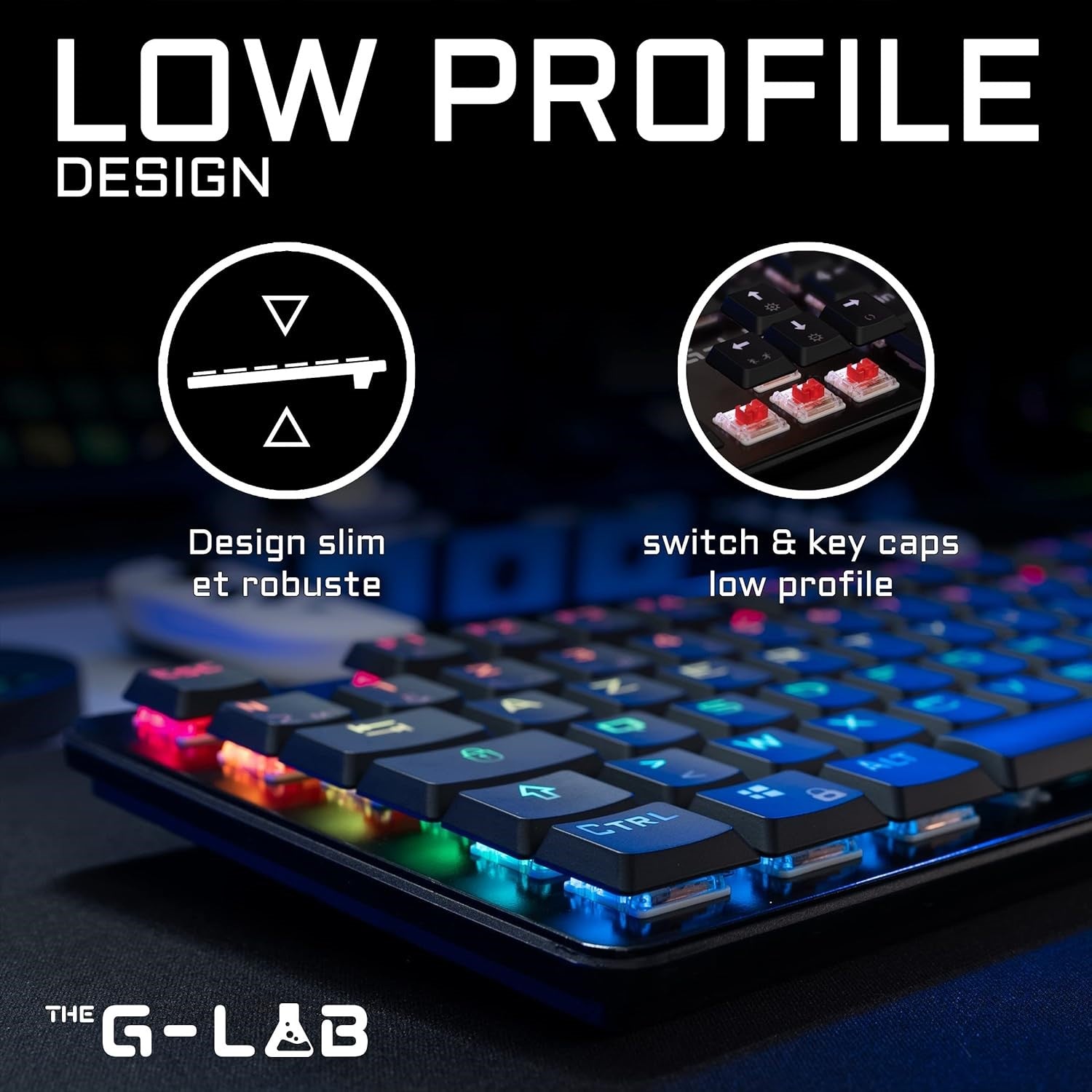 THE G-LAB Keyz Platinum Clavier Gaming Mécanique (Switch Rouge) Filaire RGB, Taille Complète - AZERTY - Noir