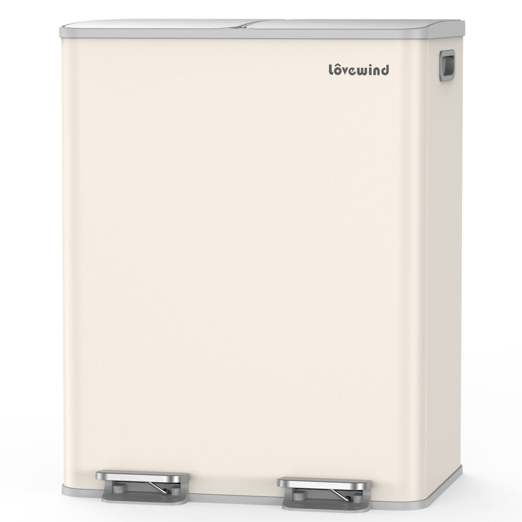 Poubelle de cuisine 60 L (2 x 30 L) en acier inoxydable, poubelle et bac de recyclage combinés avec couvercle à fermeture douce, poubelle à pédale à double compartiment pour recyclage, abricot