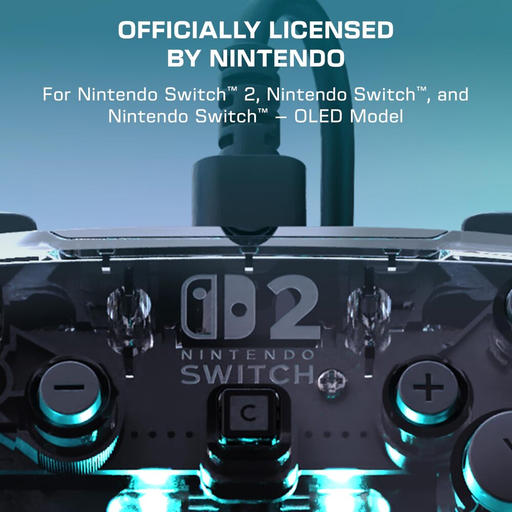 TURTLE BEACH Afterglow RGB Manette Filaire (USB) RGB - Joysticks à Effet Hall, Bouton C pour GameChat, 2 Boutons Arrière Programmables - Nintendo Switch 2, Switch & Switch OLED - Transparent