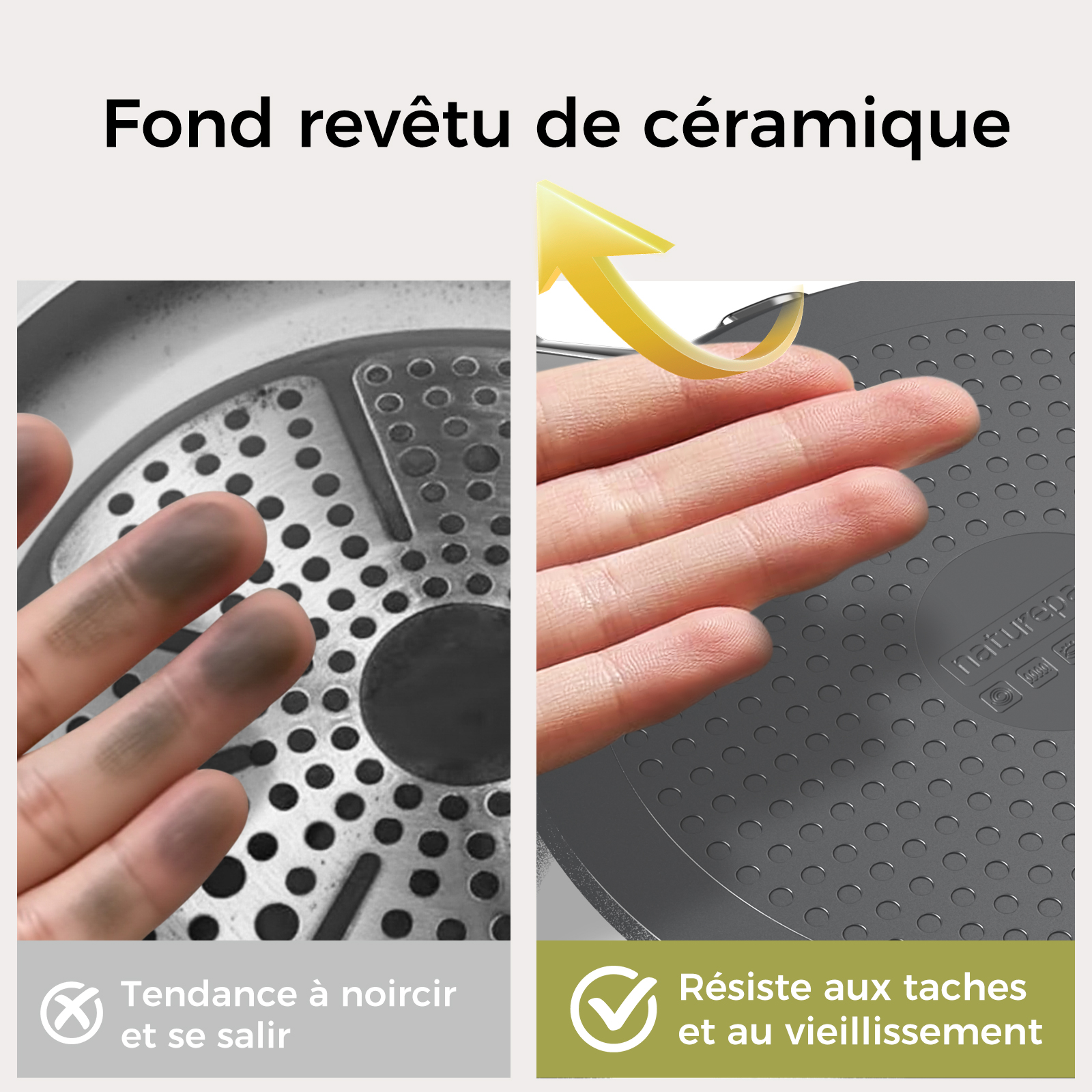 naturepan Poêle Céramique Diamant Titane 20 cm - Revêtement Antiadhésif Sans PTFE/PFOA/PFAS - Poignée Restant Froide - Compatible Induction & Four - Lave-Vaisselle - Blanc Laiteux